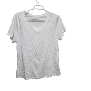 Quince White Cotton Modal Scoop Neck Short Sleeve Tee L